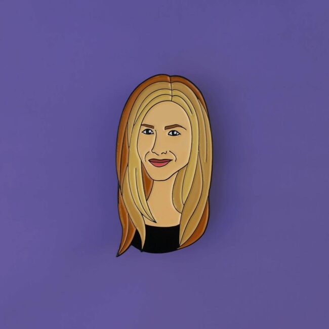 Friends Rachel Green pin on purple background