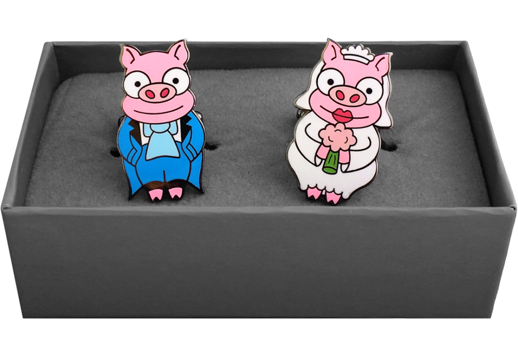 The Simpsons ENAMEL PIN - Bride &amp; Groom Pig Cufflinks (Pair).  Aust Stock