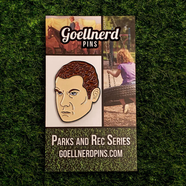 Craig Middlebrooks Enamel Pin on a backing card in the grass